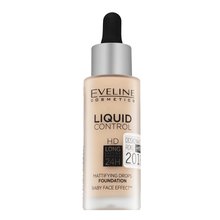 Eveline Liquid Control HD Mattifying Drops Foundation hosszan tartó make-up az egységes és világosabb arcbőrre 030 Sand Beige 32 ml