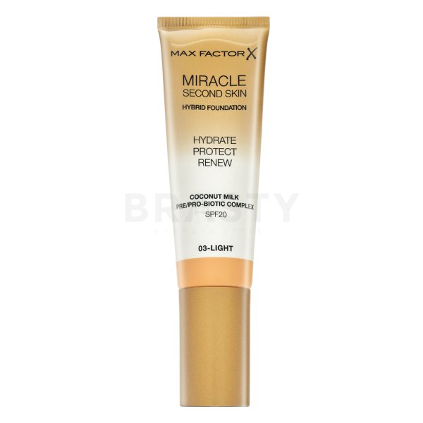 Max Factor Miracle Second Skin Hybrid Foundation SPF20 03 Light hosszan tartó make-up hidratáló hatású 30 ml